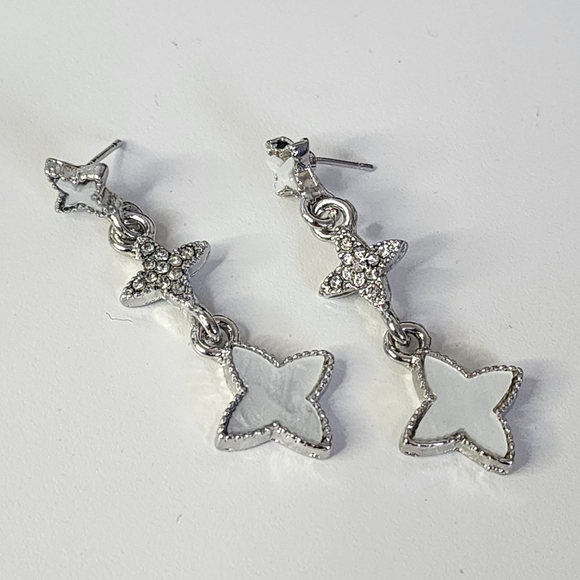 Silver Floral Element Design Drop Earrings New - Picture 3 of 6